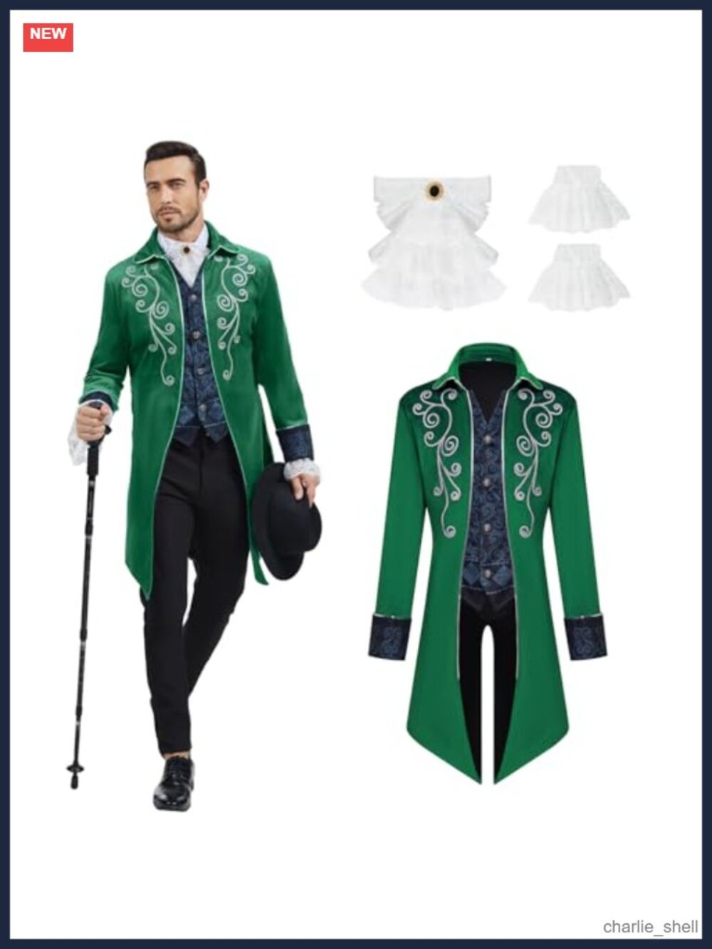 Men's Steampunk Victorian Tailcoat Cosplay Costume Lace Bib Cuffs Set